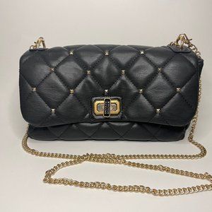 Used BADGLEY MISCHKA Gold Tone Studded Diamond Quilted Crossbody Bag